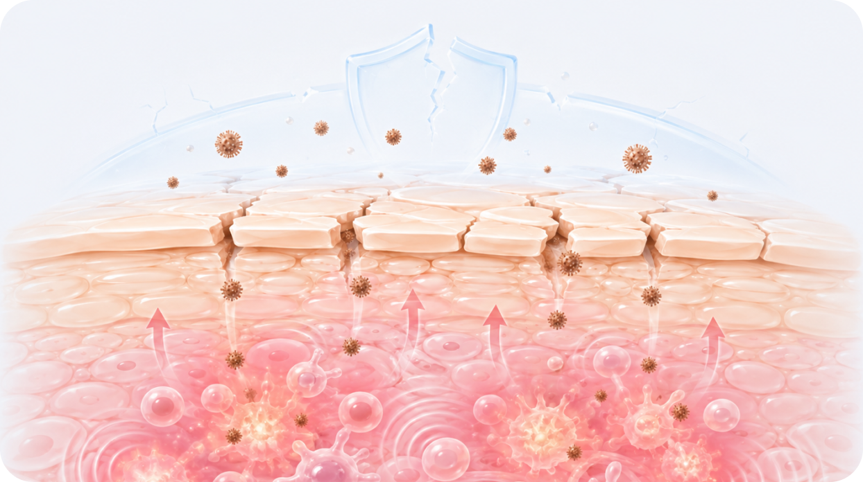 Skin barrier with gaps letting allergens through