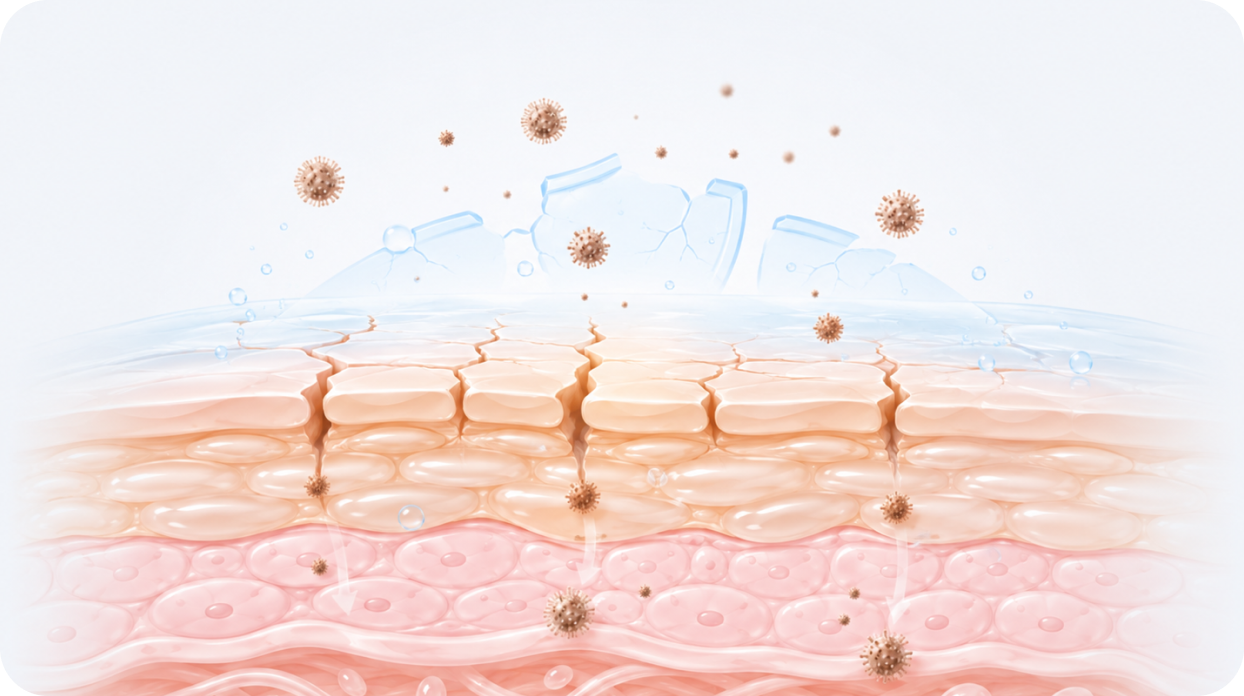 Intact skin barrier keeping allergens on the surface