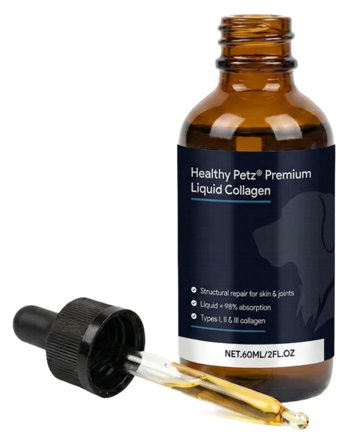 Healthy Petz Premium Liquid Collagen bottle with dropper